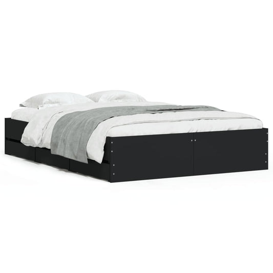 vidaXL Bed Frame with Drawers without Mattress Black 120x190 cm Small Double