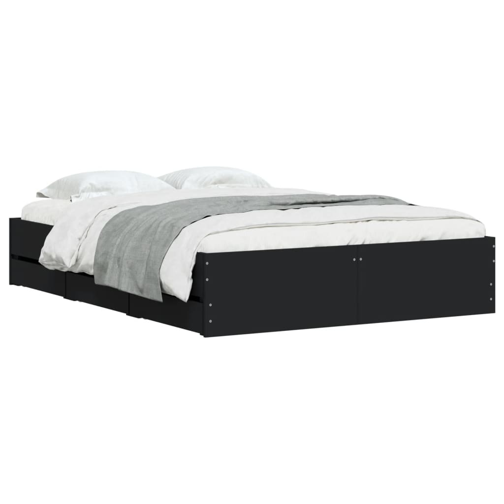 vidaXL Bed Frame with Drawers without Mattress Black 120x190 cm Small Double