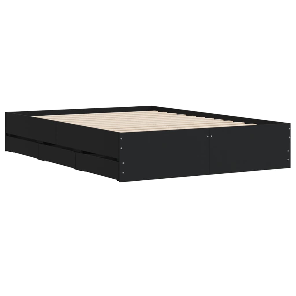 vidaXL Bed Frame with Drawers without Mattress Black 120x190 cm Small Double