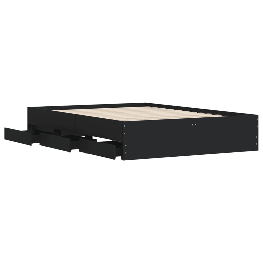 vidaXL Bed Frame with Drawers without Mattress Black 120x190 cm Small Double