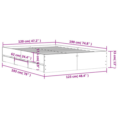 vidaXL Bed Frame with Drawers without Mattress Black 120x190 cm Small Double