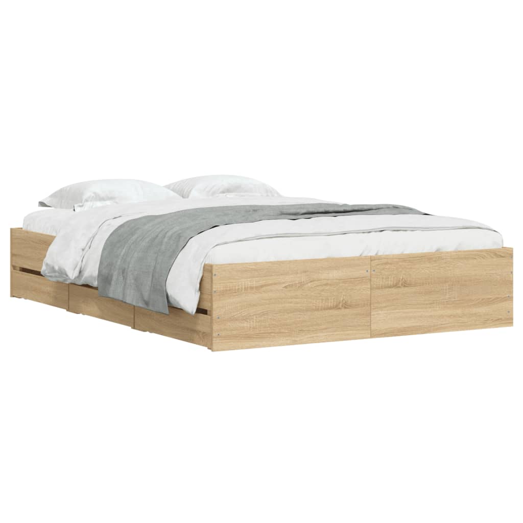 vidaXL Bed Frame with Drawers without Mattress Sonoma Oak 120x190 cm Small Double