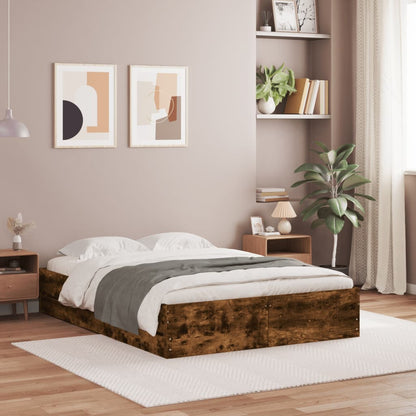 vidaXL Bed Frame with Drawers without Mattress Smoked Oak 120x190 cm Small Double