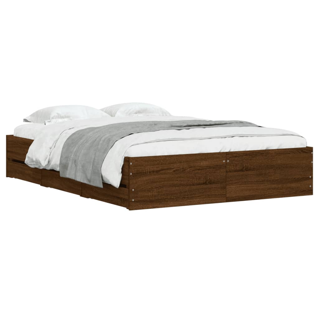 vidaXL Bed Frame with Drawers without Mattress Brown Oak 120x190 cm Small Double