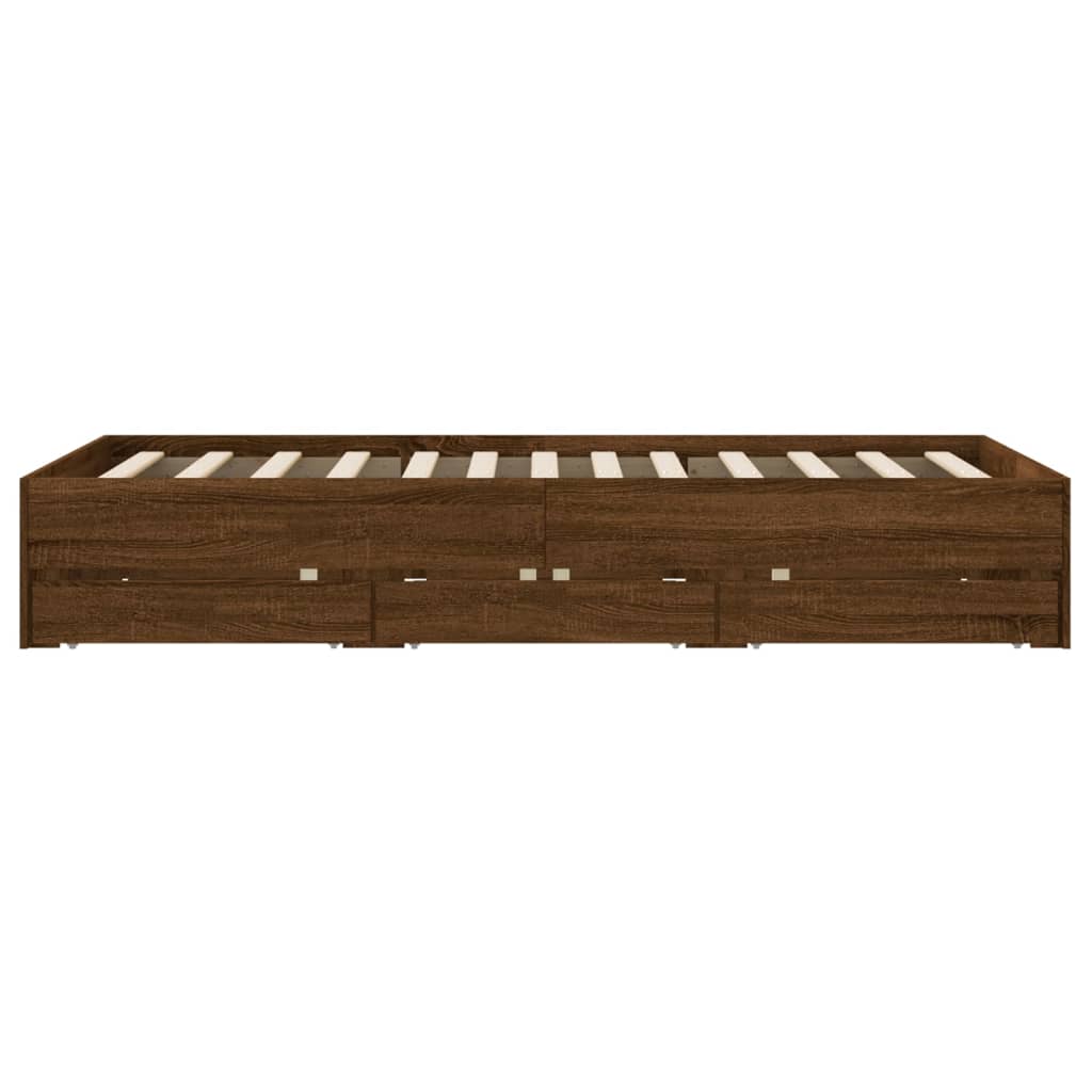 vidaXL Bed Frame with Drawers without Mattress Brown Oak 120x190 cm Small Double