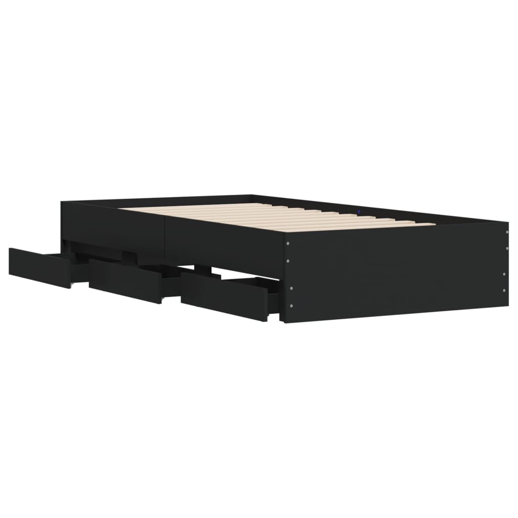 vidaXL Bed Frame with Drawers without Mattress Black 90x190 cm Single