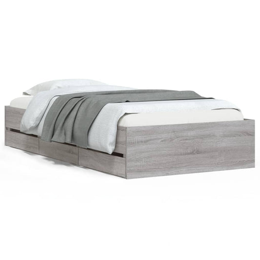 vidaXL Bed Frame with Drawers without Mattress Grey Sonoma 90x190 cm Single