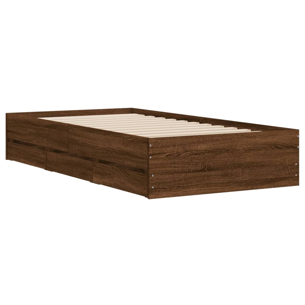 vidaXL Bed Frame with Drawers without Mattress Brown Oak 75x190 cm Small Single