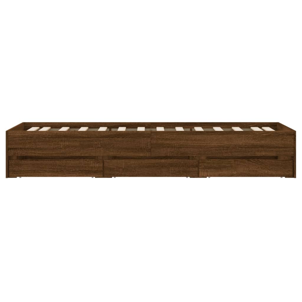 vidaXL Bed Frame with Drawers without Mattress Brown Oak 75x190 cm Small Single