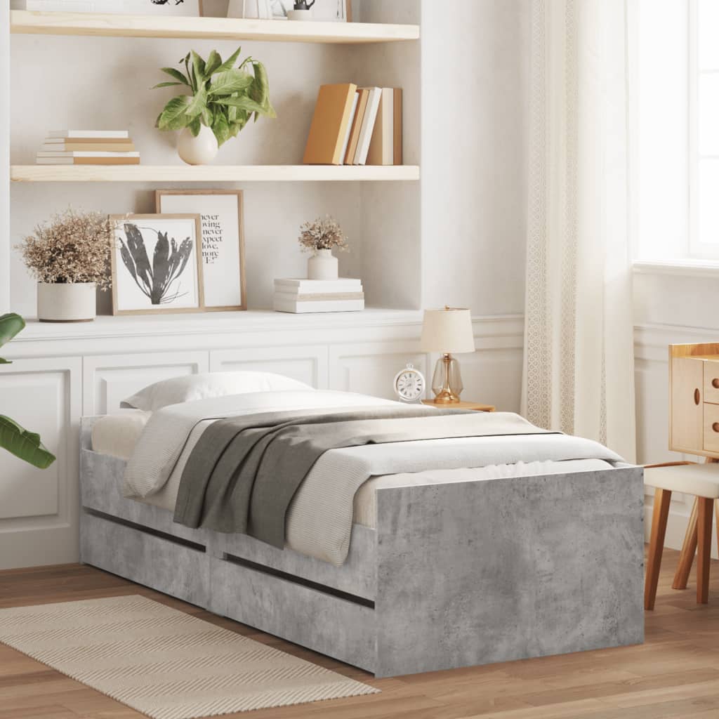 vidaXL Bed Frame with Drawers without Mattress Concrete Grey 100x200 cm