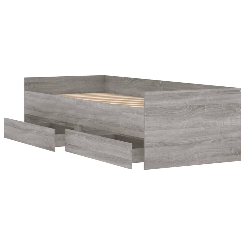 vidaXL Bed Frame with Drawers without Mattress Grey Sonoma 100x200 cm