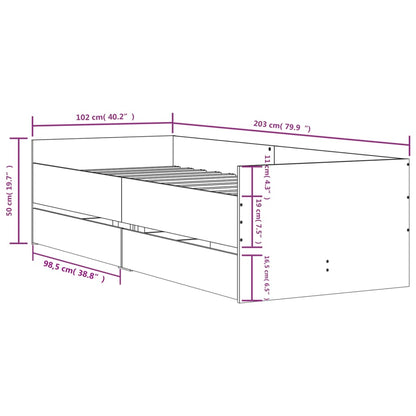 vidaXL Bed Frame with Drawers without Mattress Grey Sonoma 100x200 cm