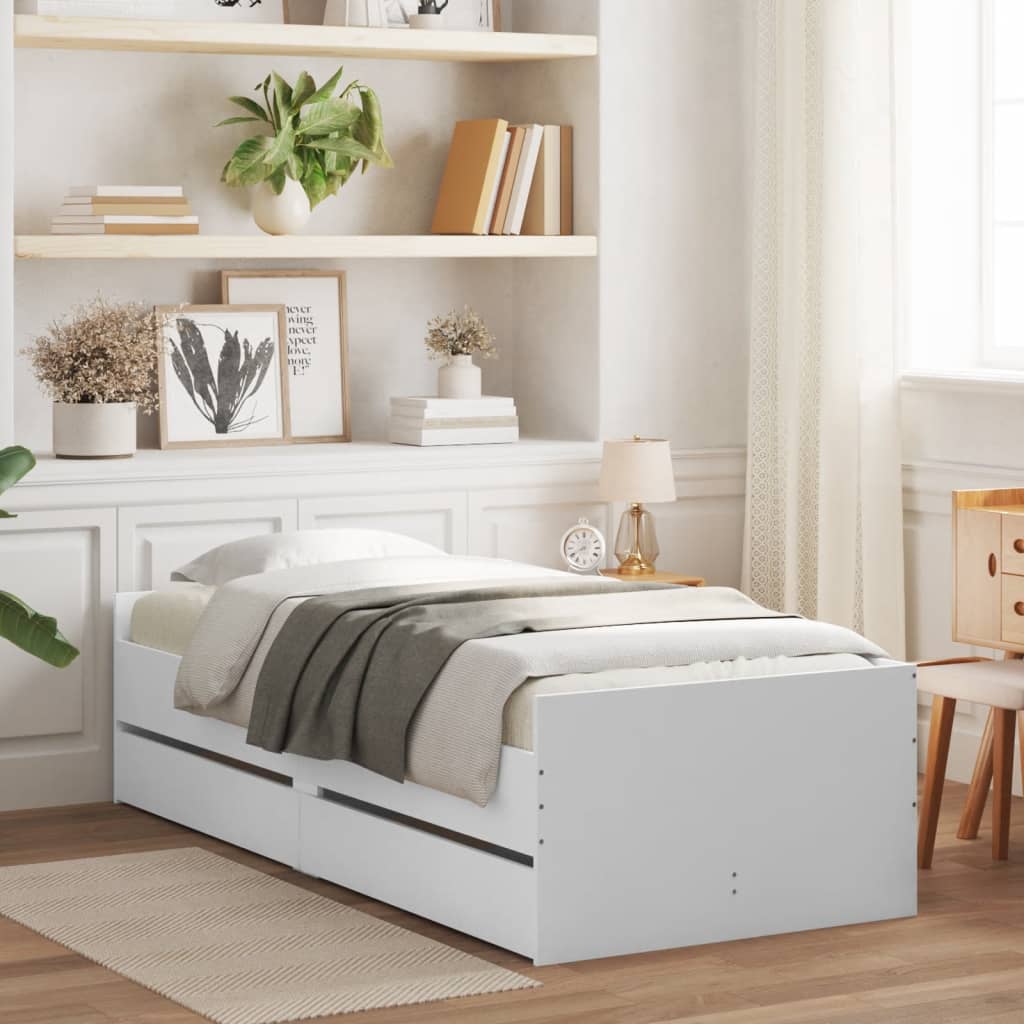 vidaXL Bed Frame | White | Engineered wood | Single | Bed Frame | Rectangular
