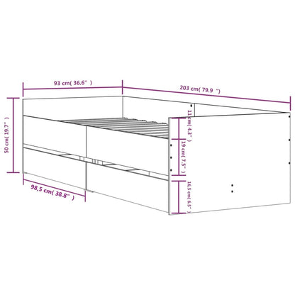 vidaXL Bed Frame | Smoked oak | Engineered wood, Plywood slats | 90x200 cm