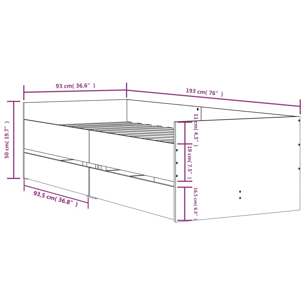vidaXL Bed Frame | White | Engineered wood, Plywood | Single | Bed Frame