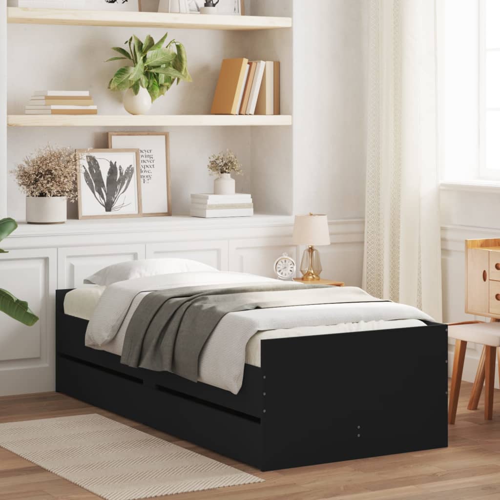 vidaXL Bed Frame with Drawers without Mattress Black 90x190 cm Single