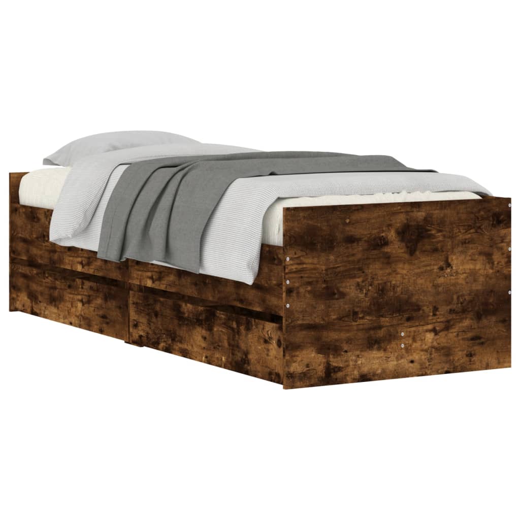 vidaXL Bed Frame with Drawers without Mattress Smoked Oak 90x190 cm Single