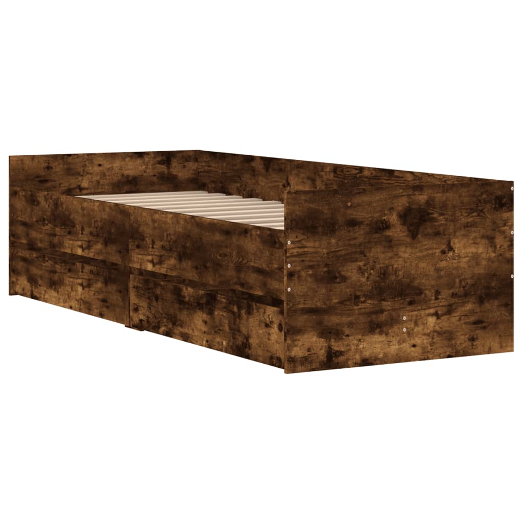 vidaXL Bed Frame with Drawers without Mattress Smoked Oak 90x190 cm Single