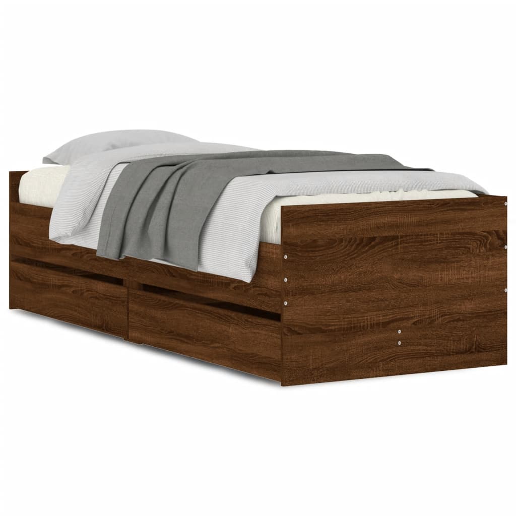 vidaXL Bed Frame | Brown oak | Engineered wood, Plywood | Single | Bed Frame