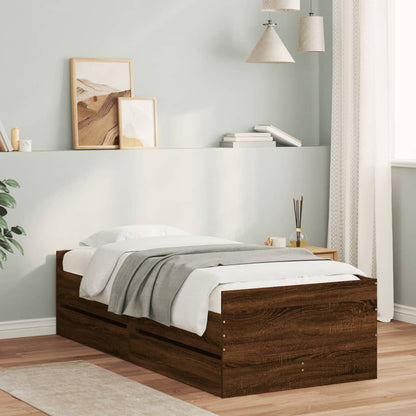 vidaXL Bed Frame | Brown oak | Engineered wood, Plywood | Single | Bed Frame