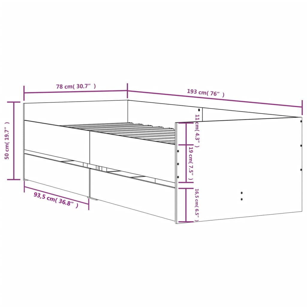 vidaXL Bed Frame | Concrete grey | Engineered wood | Small Single | Bed Frame