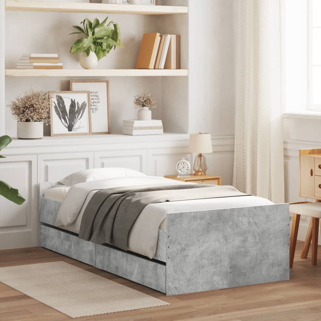 vidaXL Bed Frame | Concrete Grey | Engineered Wood | Single | Bed Frame