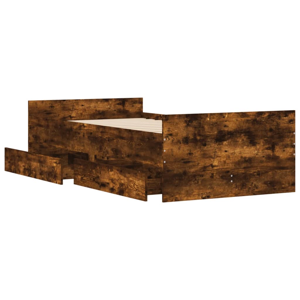 vidaXL Bed Frame with Drawers without Mattress Smoked Oak 100x200 cm