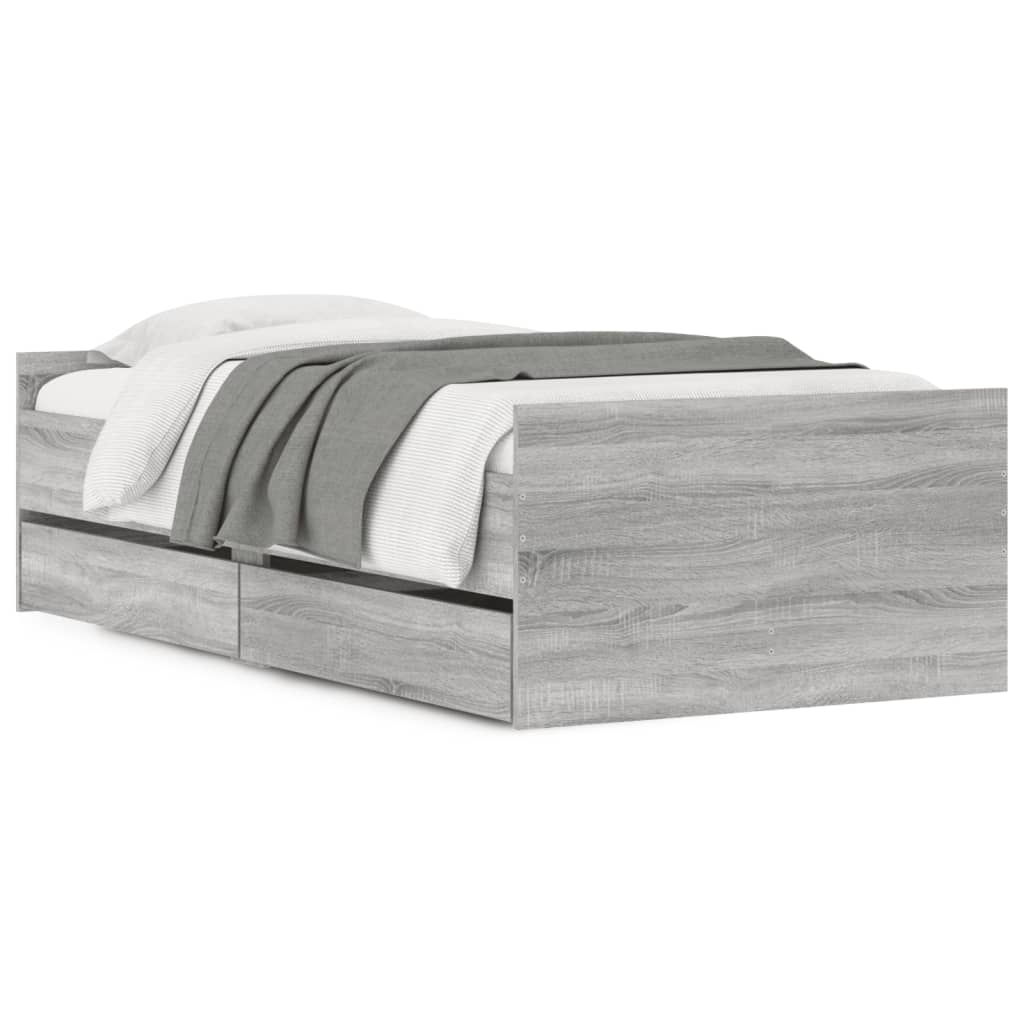 vidaXL Bed Frame with Drawers without Mattress Grey Sonoma 90x200 cm