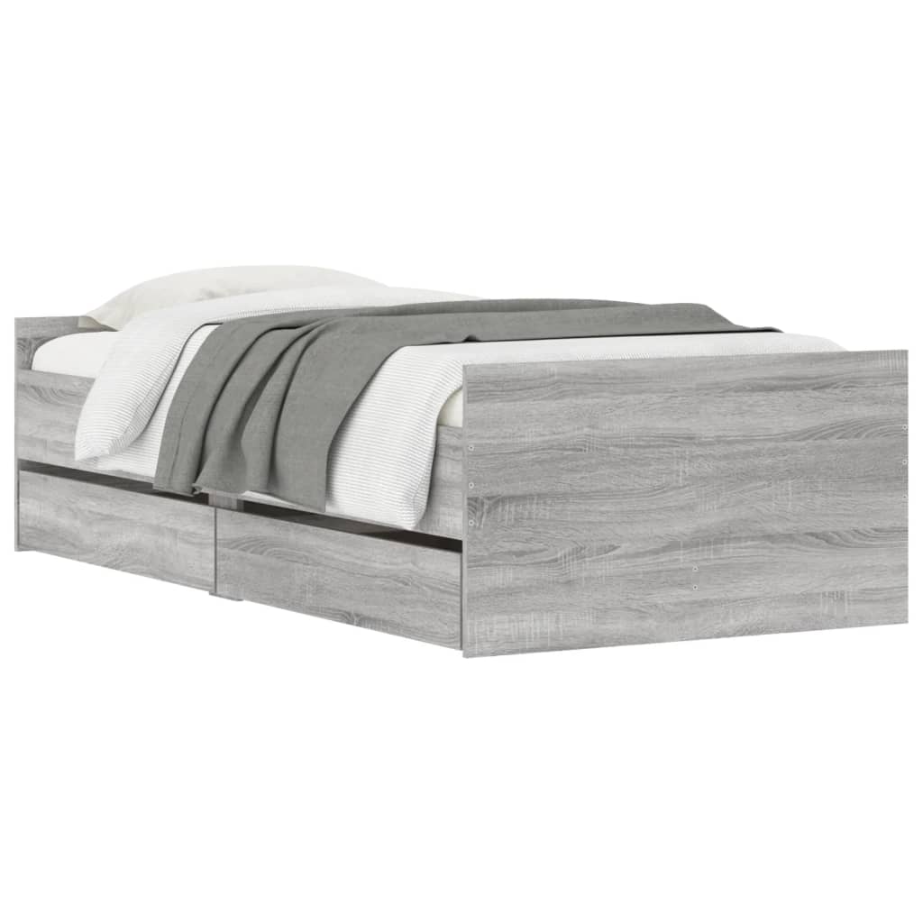 vidaXL Bed Frame with Drawers without Mattress Grey Sonoma 90x200 cm