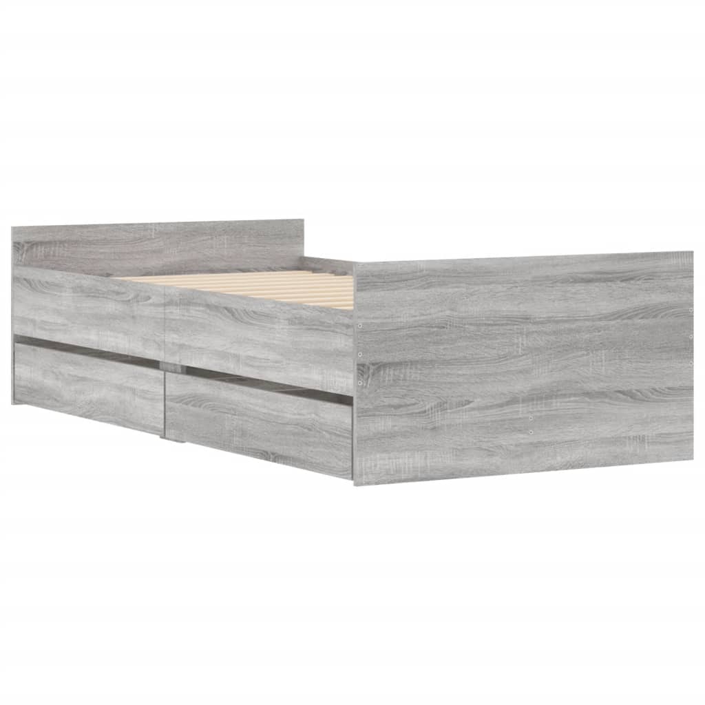 vidaXL Bed Frame with Drawers without Mattress Grey Sonoma 90x200 cm