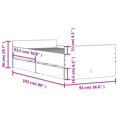 vidaXL Bed Frame | Sonoma oak | Engineered wood | Single | Bed Frame