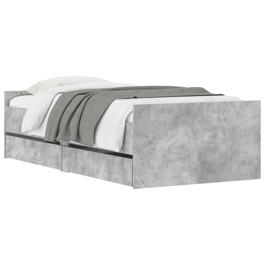 vidaXL Bed Frame | Concrete grey | Engineered Wood | 90x190 cm Single