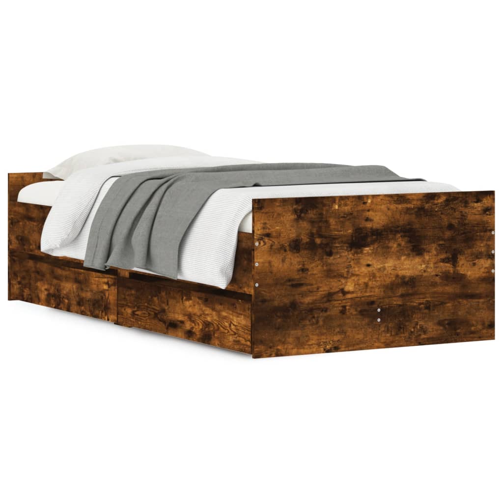vidaXL Bed Frame with Drawers without Mattress Smoked Oak 90x190 cm Single