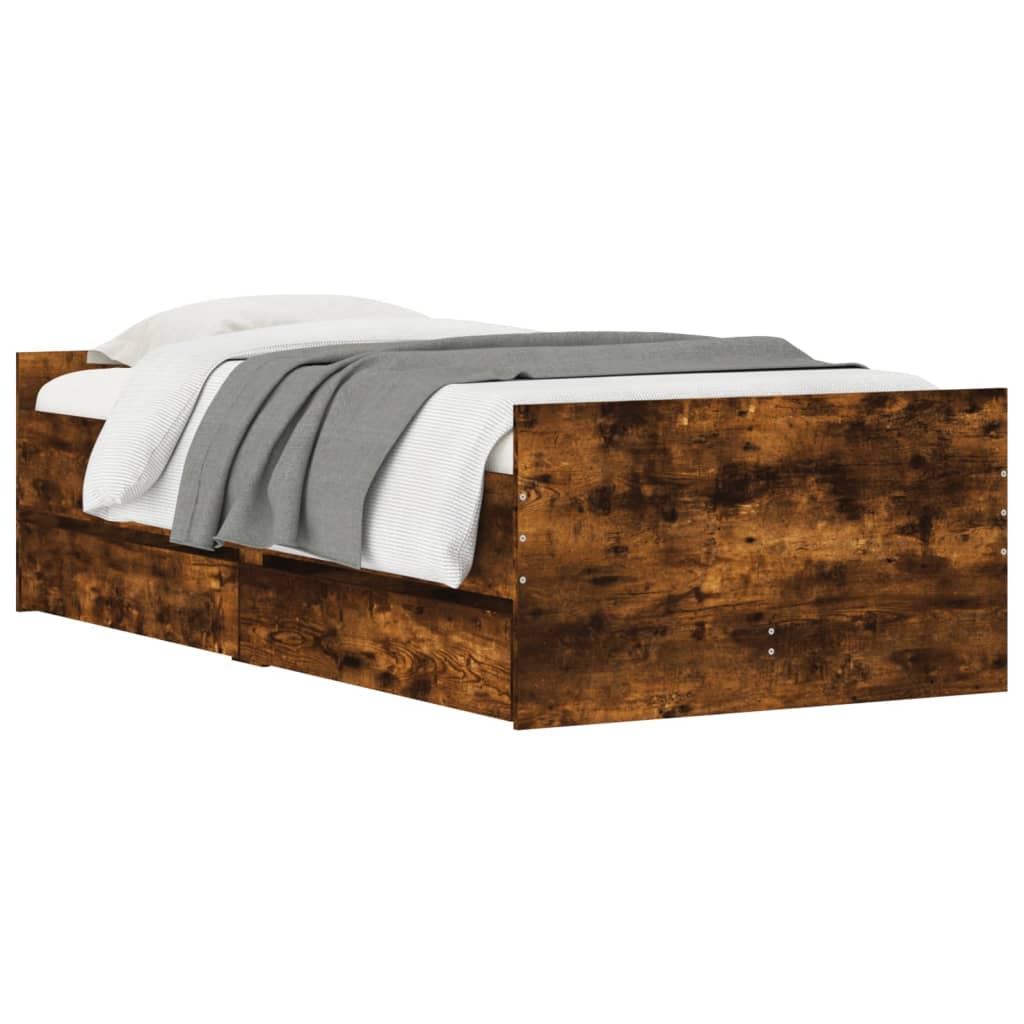vidaXL Bed Frame with Drawers without Mattress Smoked Oak 90x190 cm Single