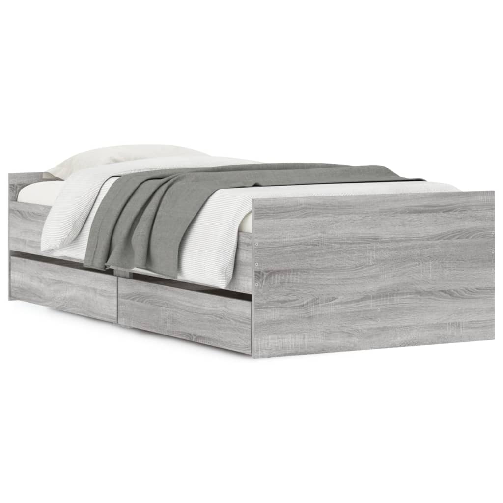 vidaXL Bed Frame with Drawers without Mattress Grey Sonoma 90x190 cm Single
