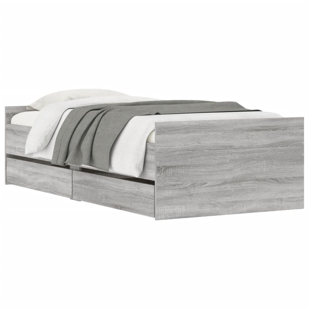 vidaXL Bed Frame with Drawers without Mattress Grey Sonoma 90x190 cm Single