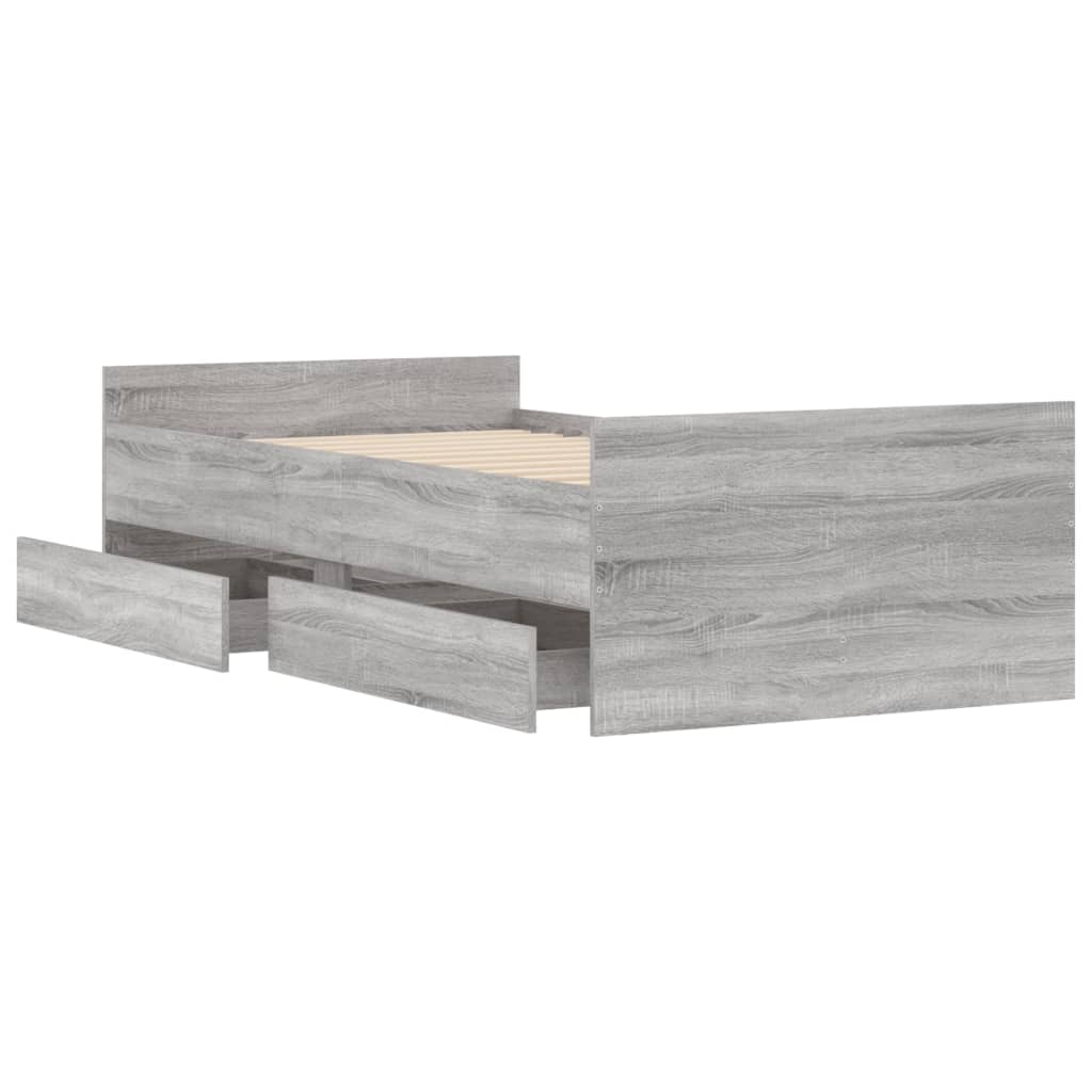 vidaXL Bed Frame with Drawers without Mattress Grey Sonoma 90x190 cm Single