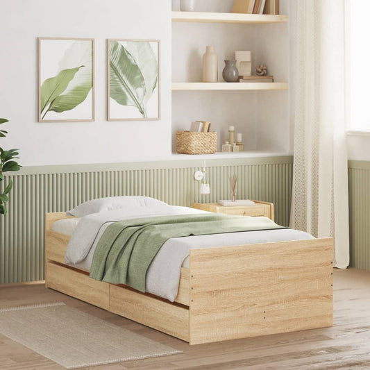 vidaXL Bed Frame without Mattress Sonoma Oak 75x190 cm Small Single Small Single