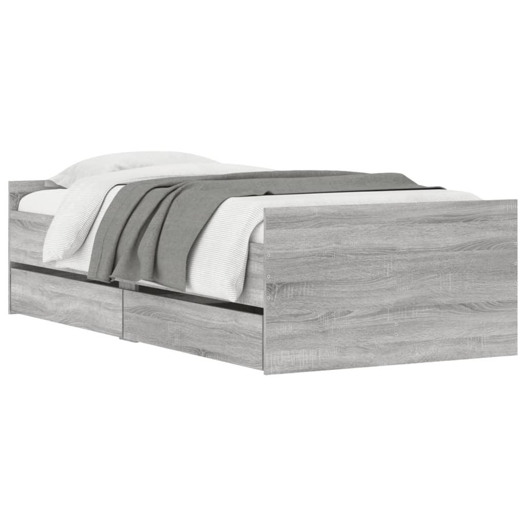 vidaXL Bed Frame without Mattress Grey Sonoma 75x190 cm Small Single Small Single