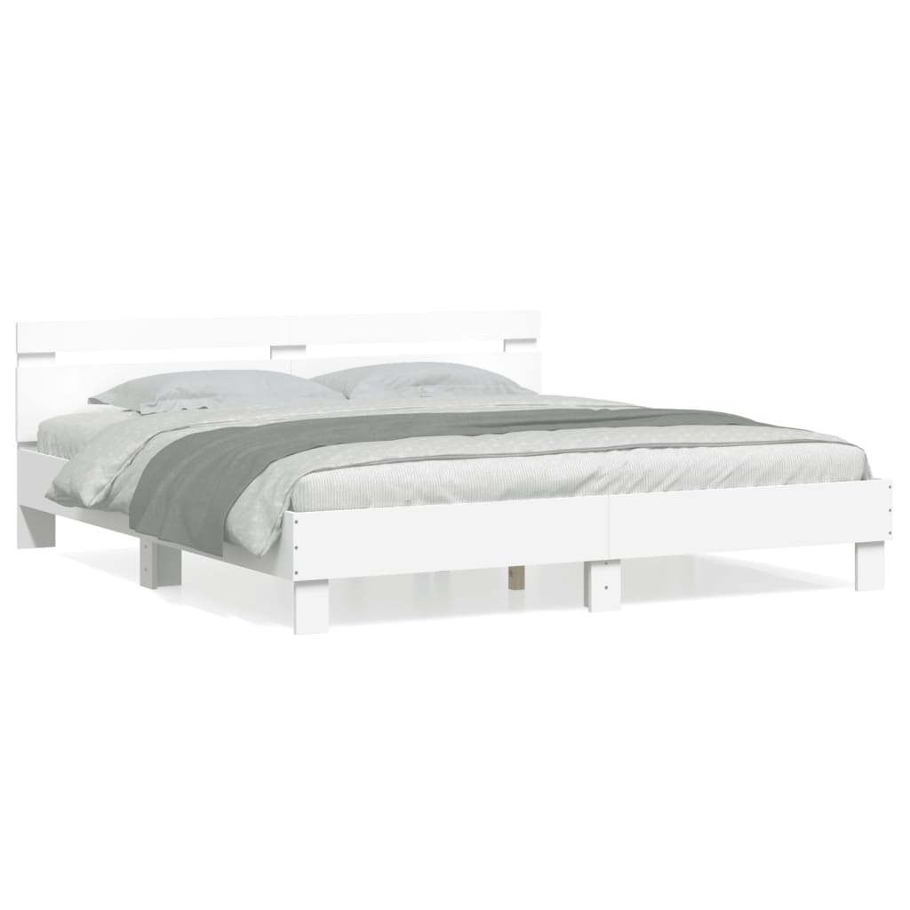 vidaXL Bed Frame | White | Engineered wood, Plywood | 200x200 cm | Modern