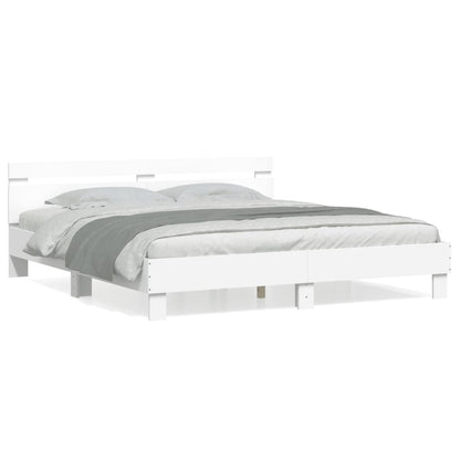 vidaXL Bed Frame | White | Engineered wood, Plywood | 200x200 cm | Modern