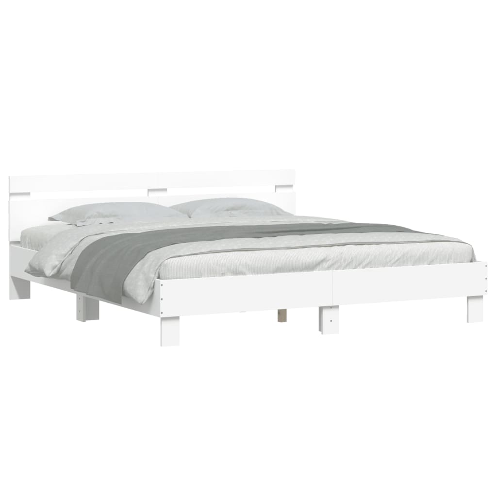 vidaXL Bed Frame | White | Engineered wood, Plywood | 200x200 cm | Modern