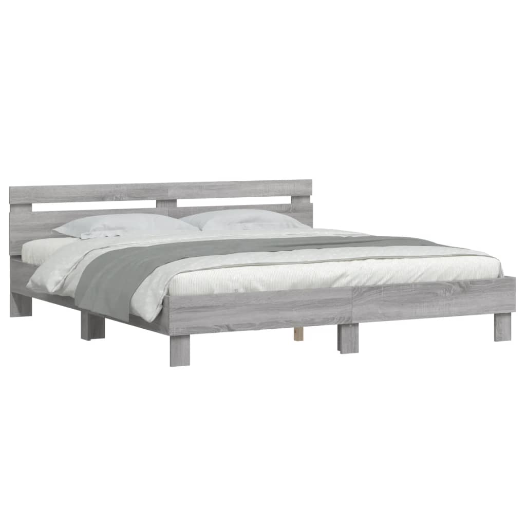 vidaXL Bed Frame | Grey Sonoma | Engineered wood, Plywood | Double | Modern