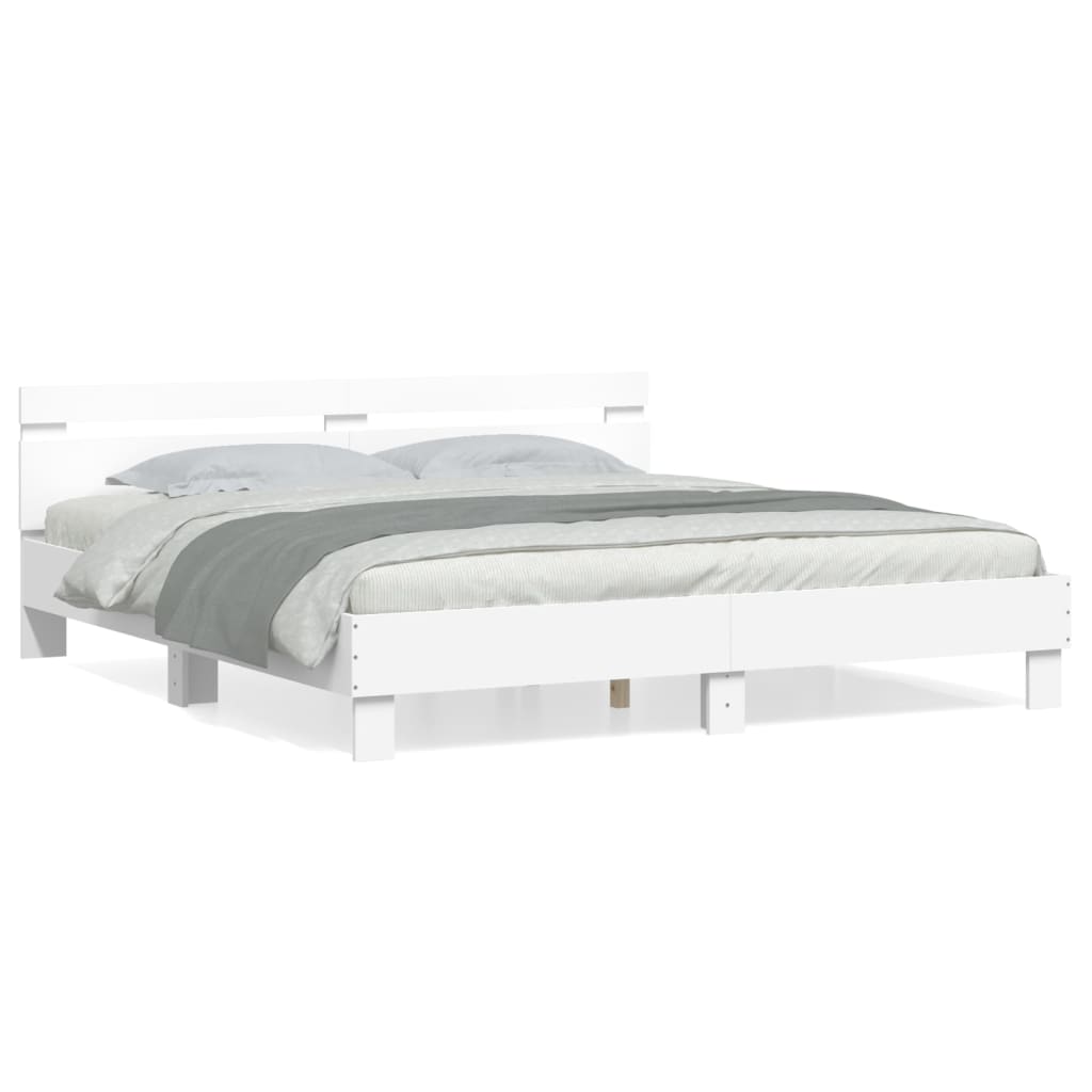 vidaXL Bed Frame | White | Engineered Wood, Plywood | Super King | Modern