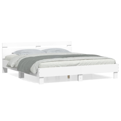 vidaXL Bed Frame | White | Engineered Wood, Plywood | Super King | Modern