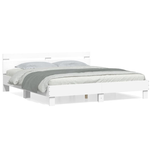 vidaXL Bed Frame | White | Engineered Wood, Plywood | Super King | Modern