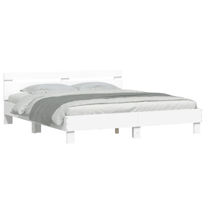 vidaXL Bed Frame | White | Engineered Wood, Plywood | Super King | Modern