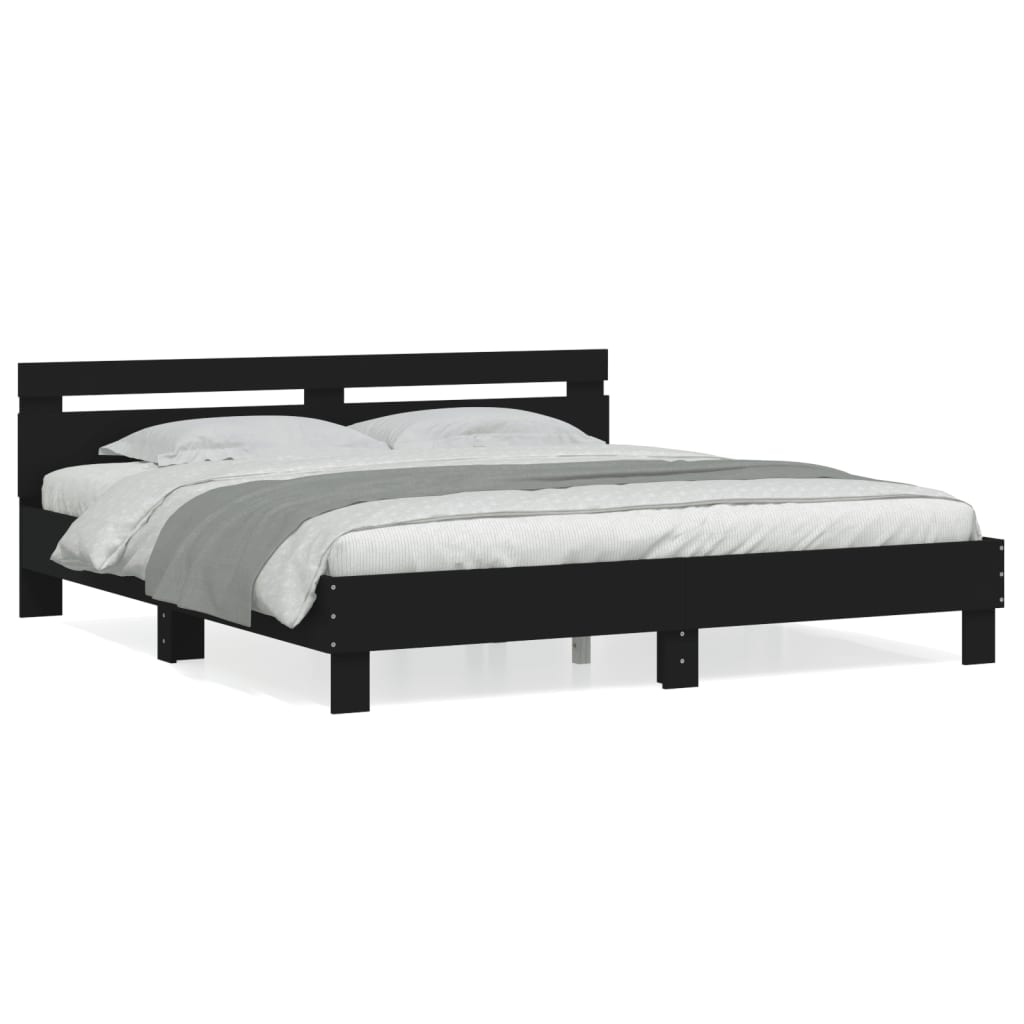 vidaXL Bed Frame | Black | Engineered wood, Plywood | 183x203 cm King