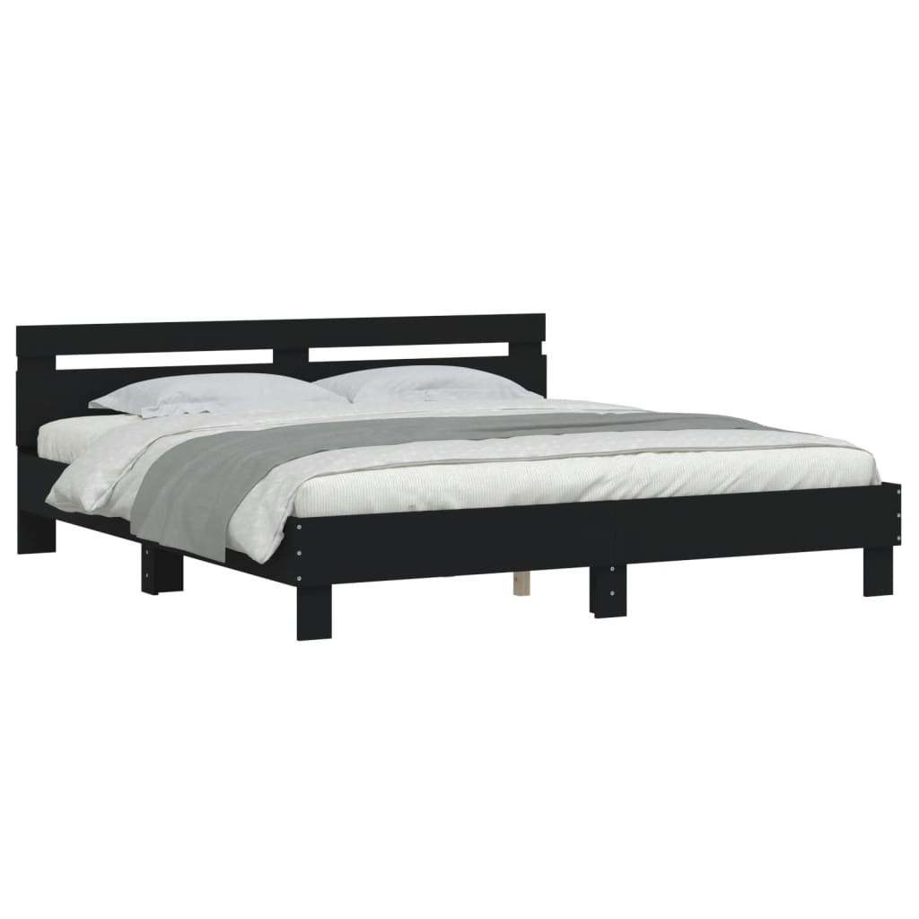 vidaXL Bed Frame | Black | Engineered wood, Plywood | 183x203 cm King