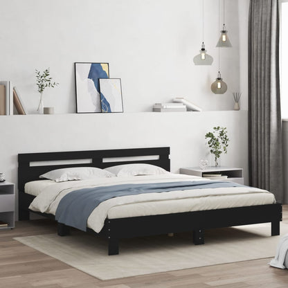 vidaXL Bed Frame | Black | Engineered wood, Plywood | 183x203 cm King